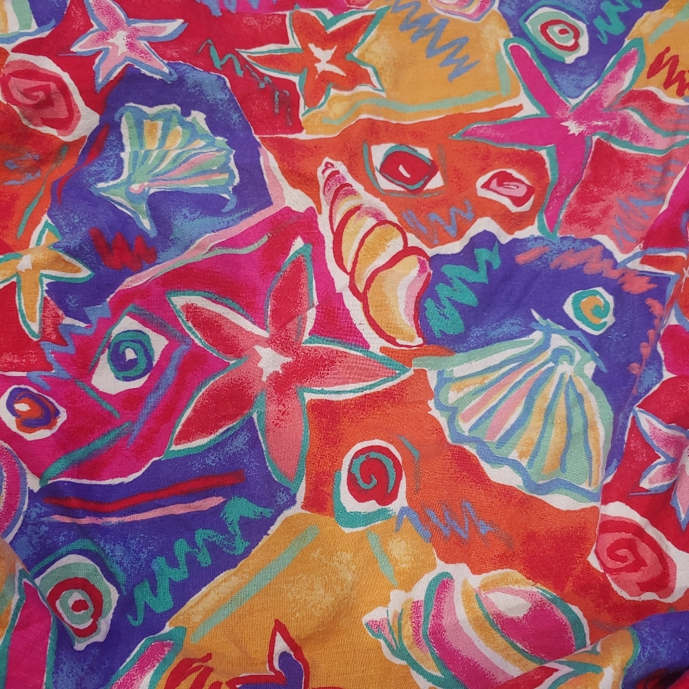 Bright colorful cloth seashells tablecloth